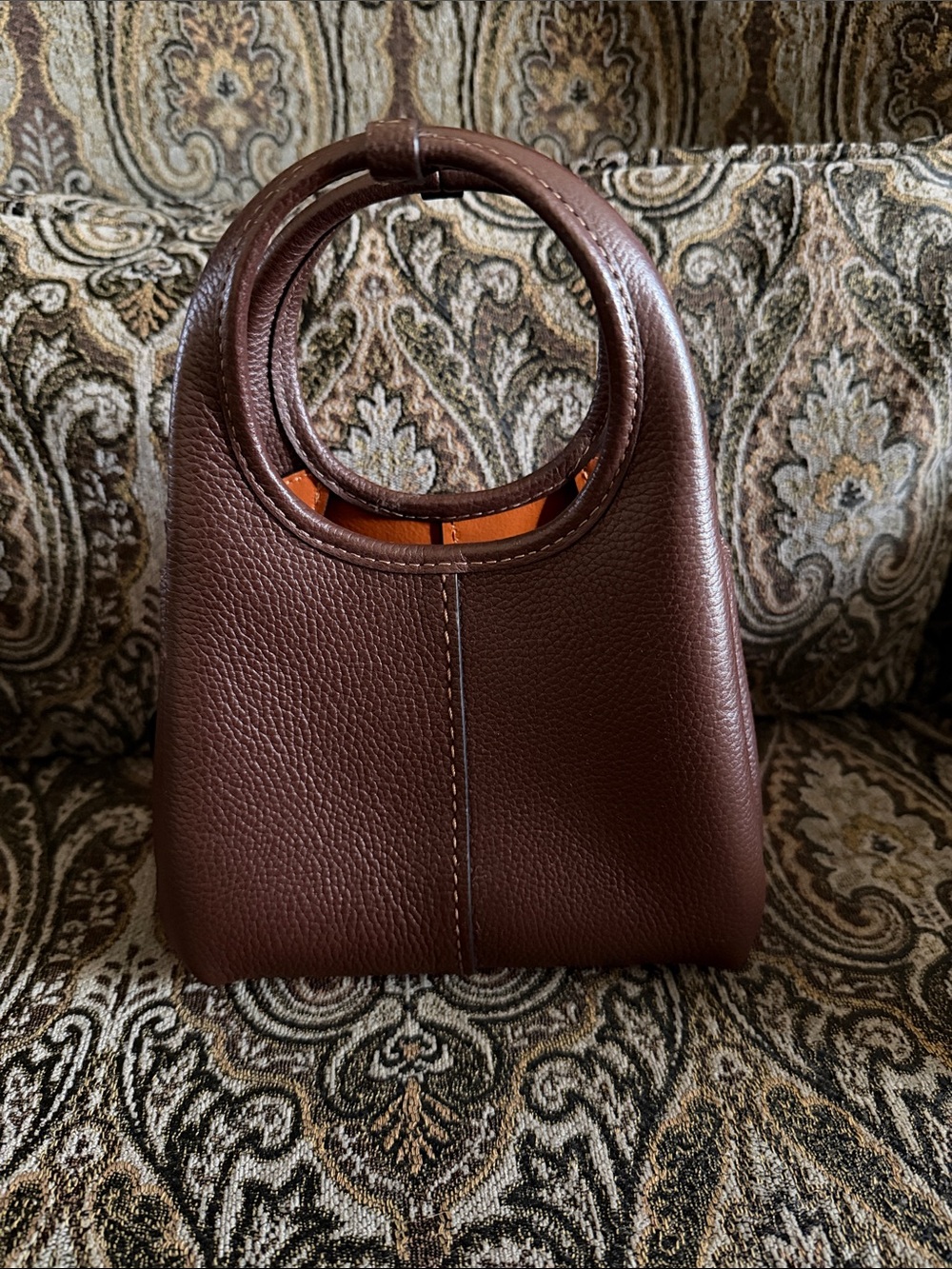 Coach Classic Brown Leather Circle-Handle Women's Bag, includes chain strap